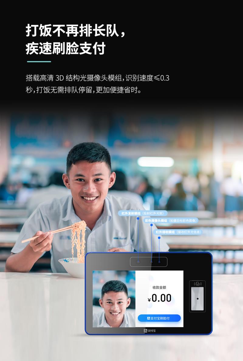 熵基ZTHP560面部消費終端：金融級刷臉支付，食堂團餐就用它！