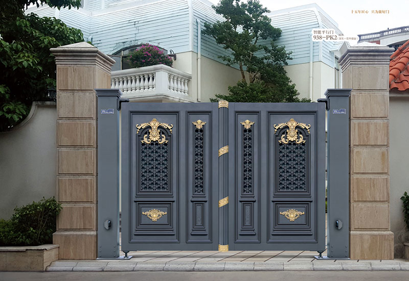 智能平行門938-PK2雙開(kāi)（深灰+花件描邊）