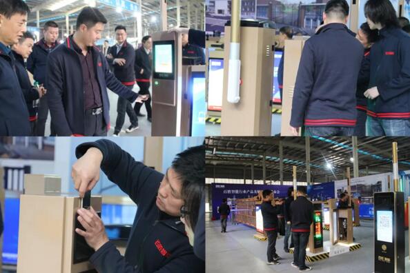 眾人到大廳展示區(qū)參觀行業(yè)產(chǎn)品，近距離感受新品所帶來的魅力