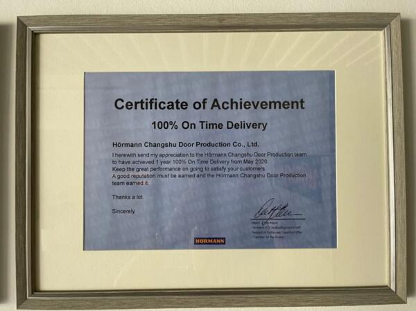 來自霍曼常熟的承諾——100%準(zhǔn)時交貨
