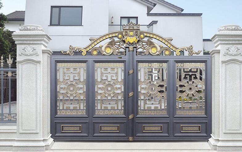 洛陽(yáng)出安智能鋁藝大門(mén)安裝在路勁御城大門(mén)口